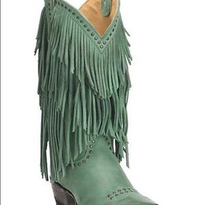 Turquoise fringe boots